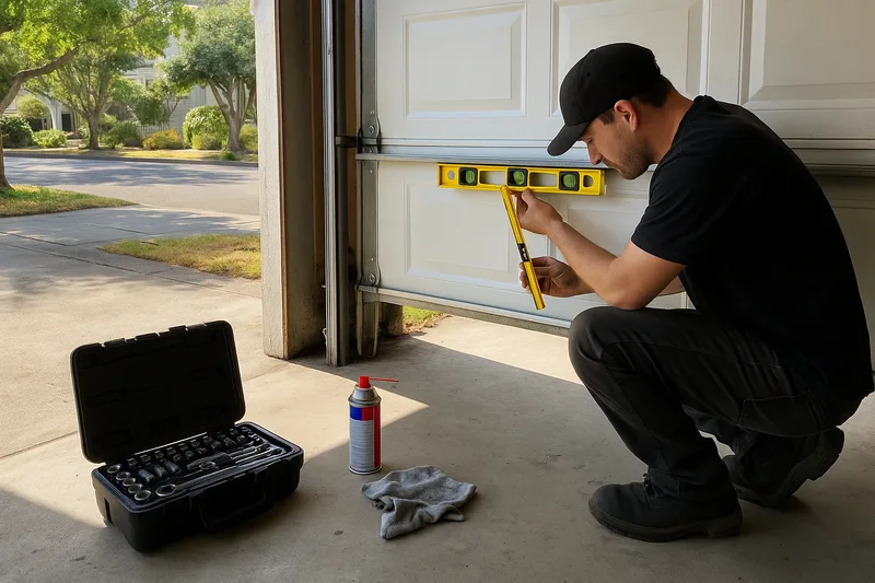 Professional garage door tune-up service by Santos & Sons in Berkeley, CA, technician inspecting springs and rollers