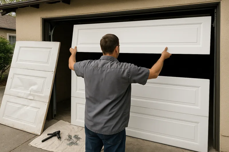 Garage door panel replacement by Santos & Sons in Berkeley, installing new matching panel section