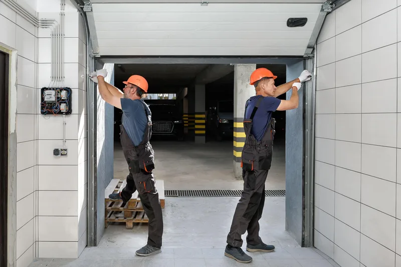 Garage door roller replacement service by Santos & Sons in San Mateo — technician installing new nylon rollers